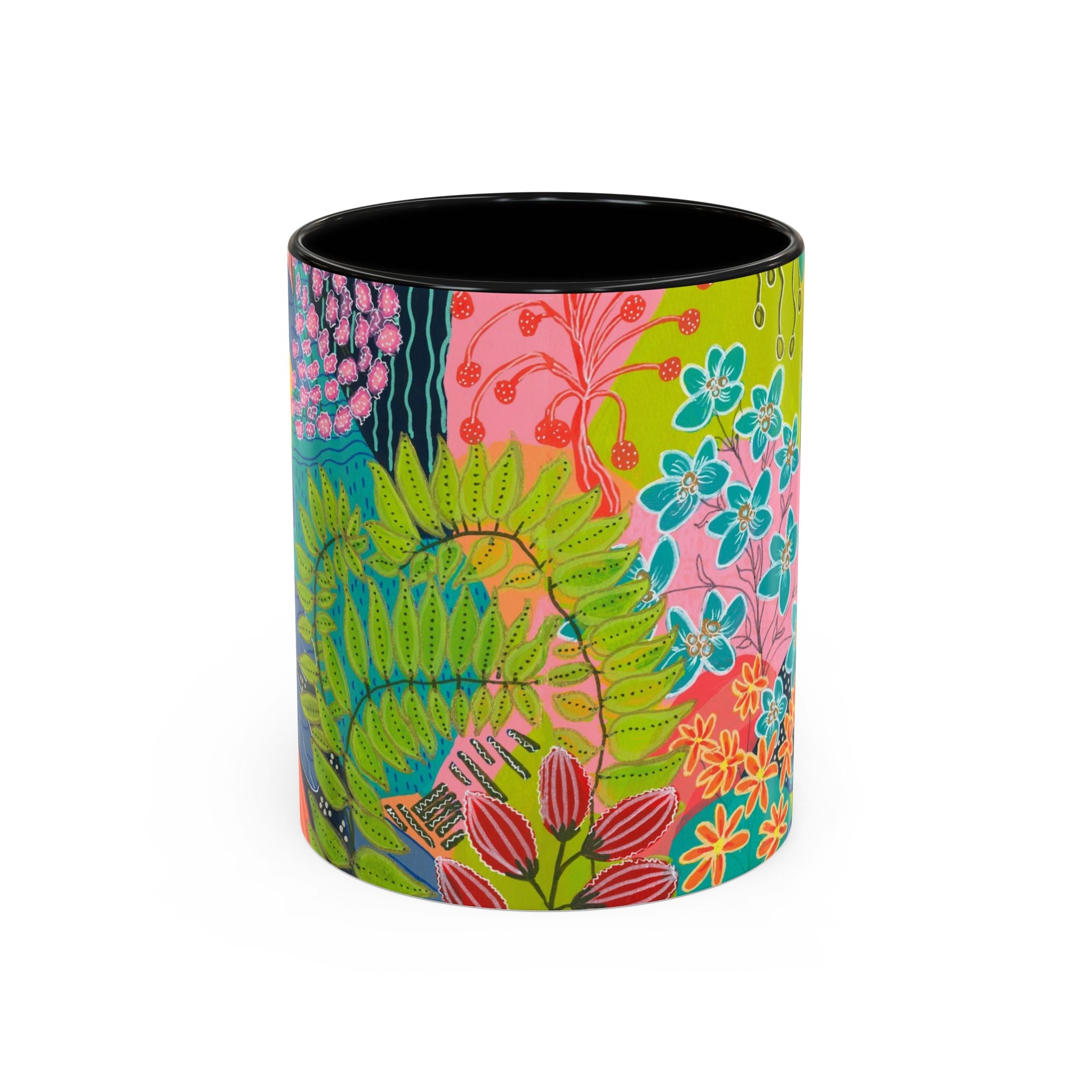 Floral Abstract Art Coffee Mug, Vibrant Botanical Ceramic Cup, Colorful Kitchen Mug