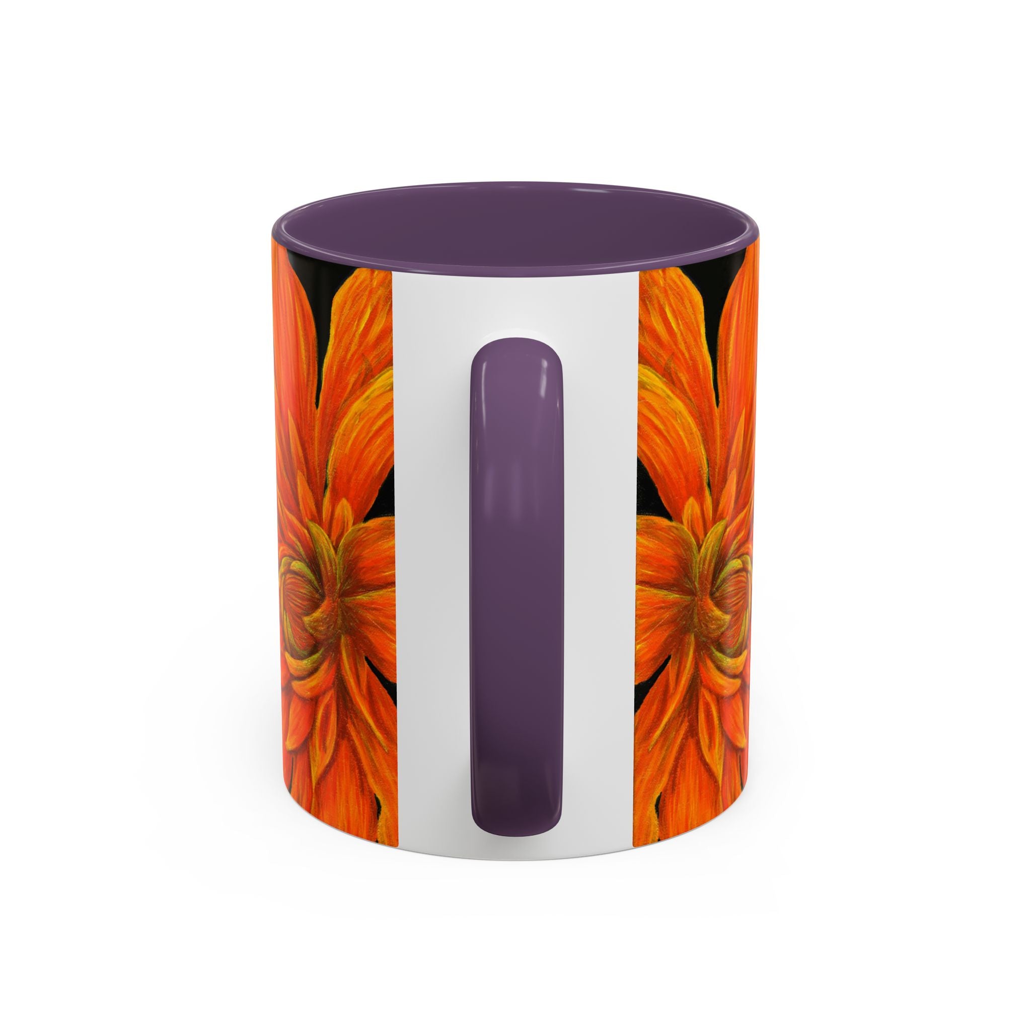 Ember Bloom Ceramic Mug - Orange Purple Dahlia Abstract Art Print