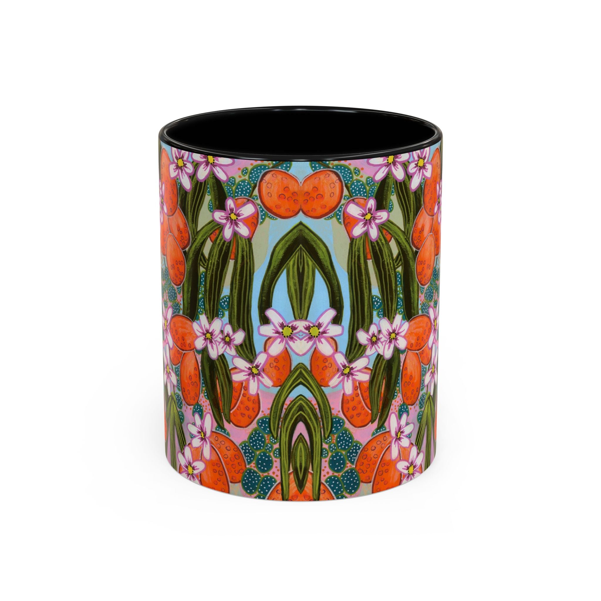 Orange Floral Coffee Mug, Ceramic Tea Cup, Bright Cozy Kitchen Mug