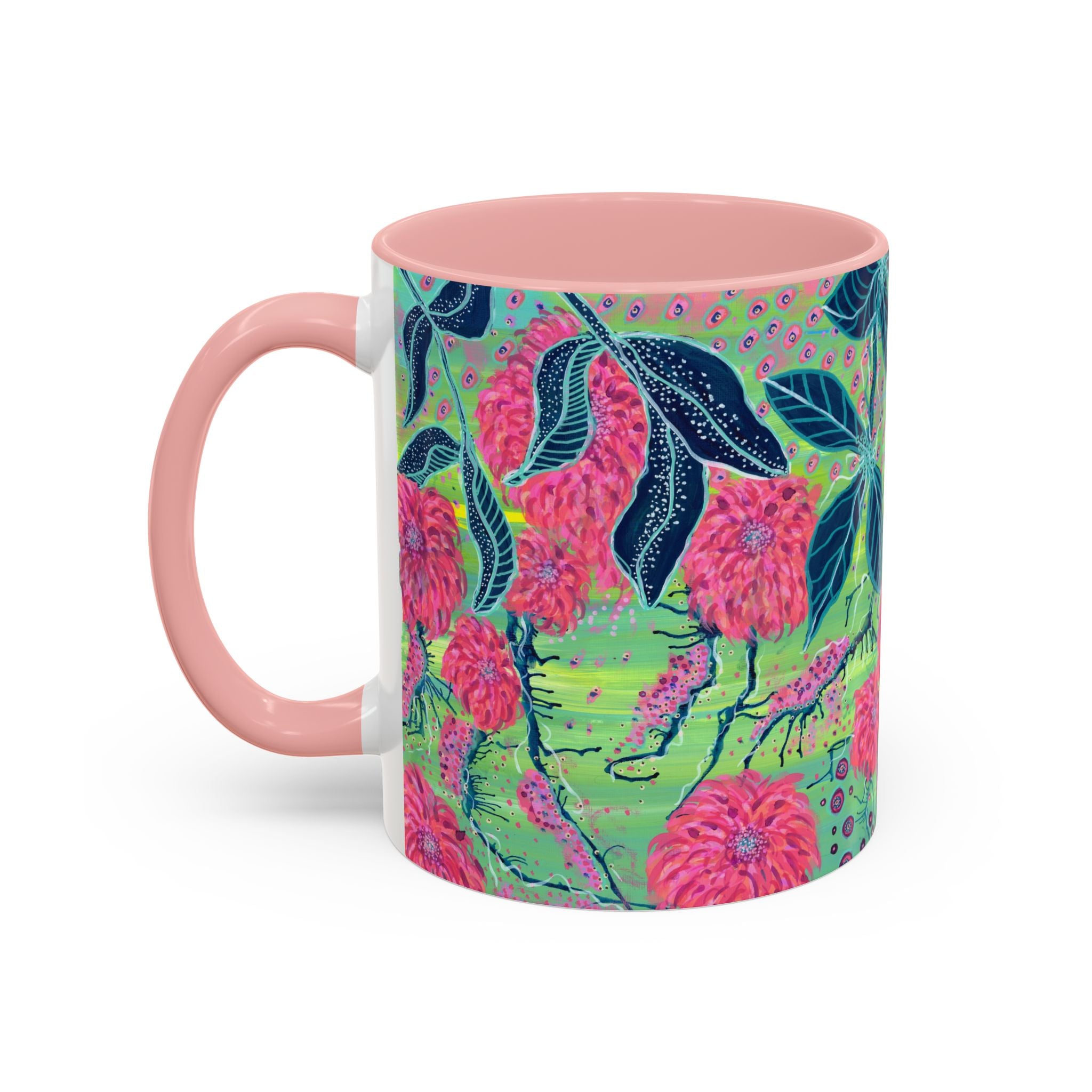 Pink Dahlia Abstract Art Mug | Floral Accent Coffee Mug (11oz)