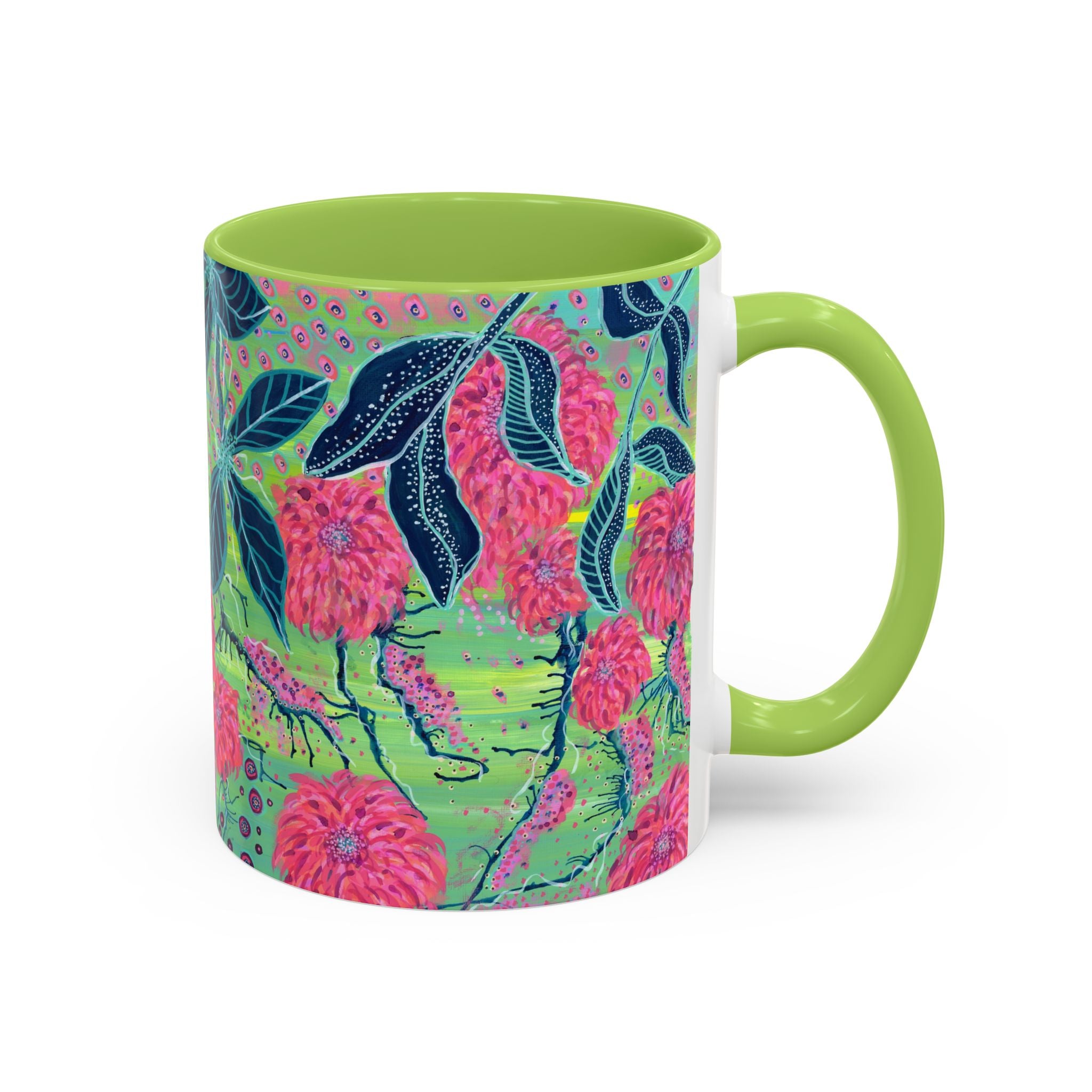 Pink Dahlia Abstract Art Mug | Floral Accent Coffee Mug (11oz)