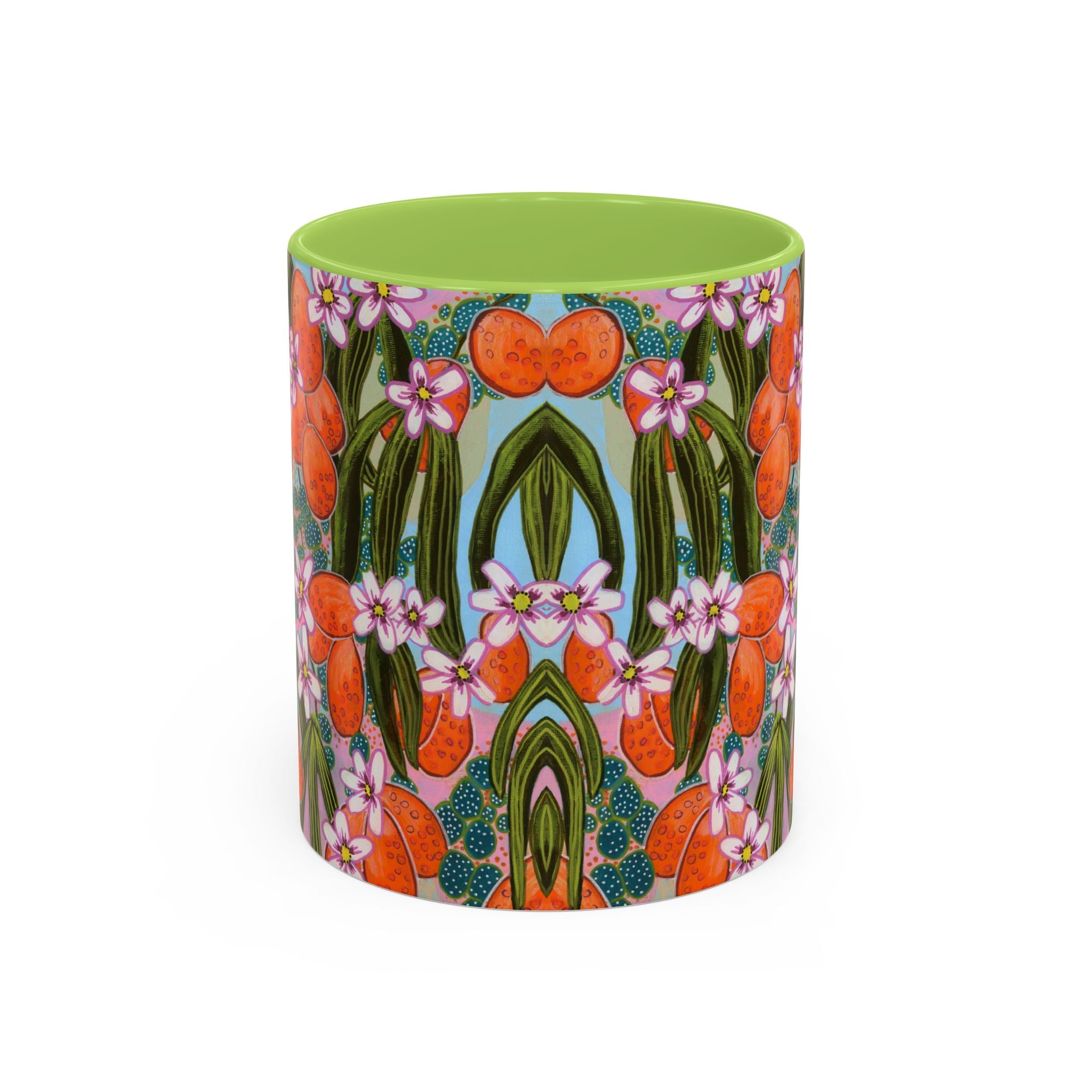Orange Floral Coffee Mug, Ceramic Tea Cup, Bright Cozy Kitchen Mug
