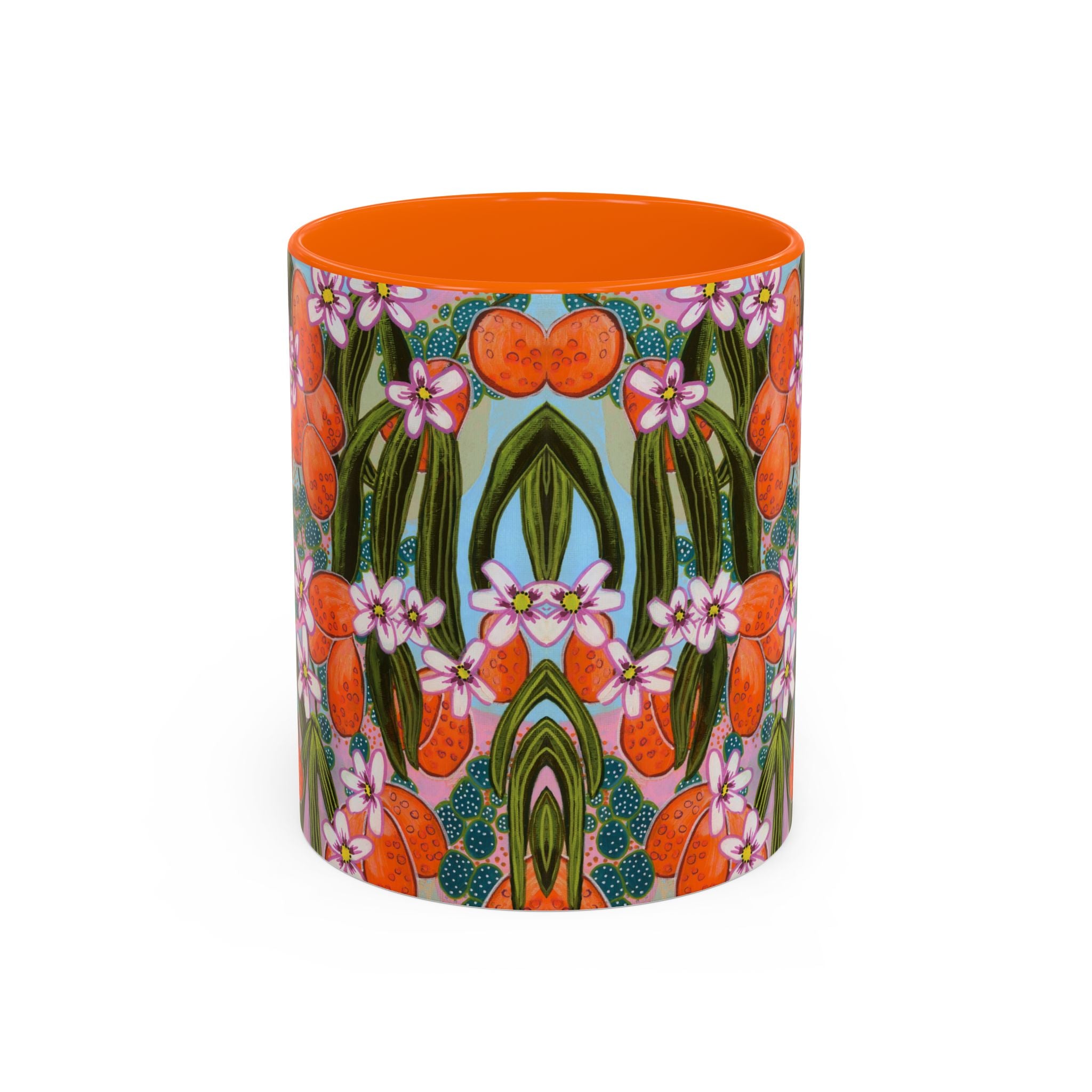 Orange Floral Coffee Mug, Ceramic Tea Cup, Bright Cozy Kitchen Mug