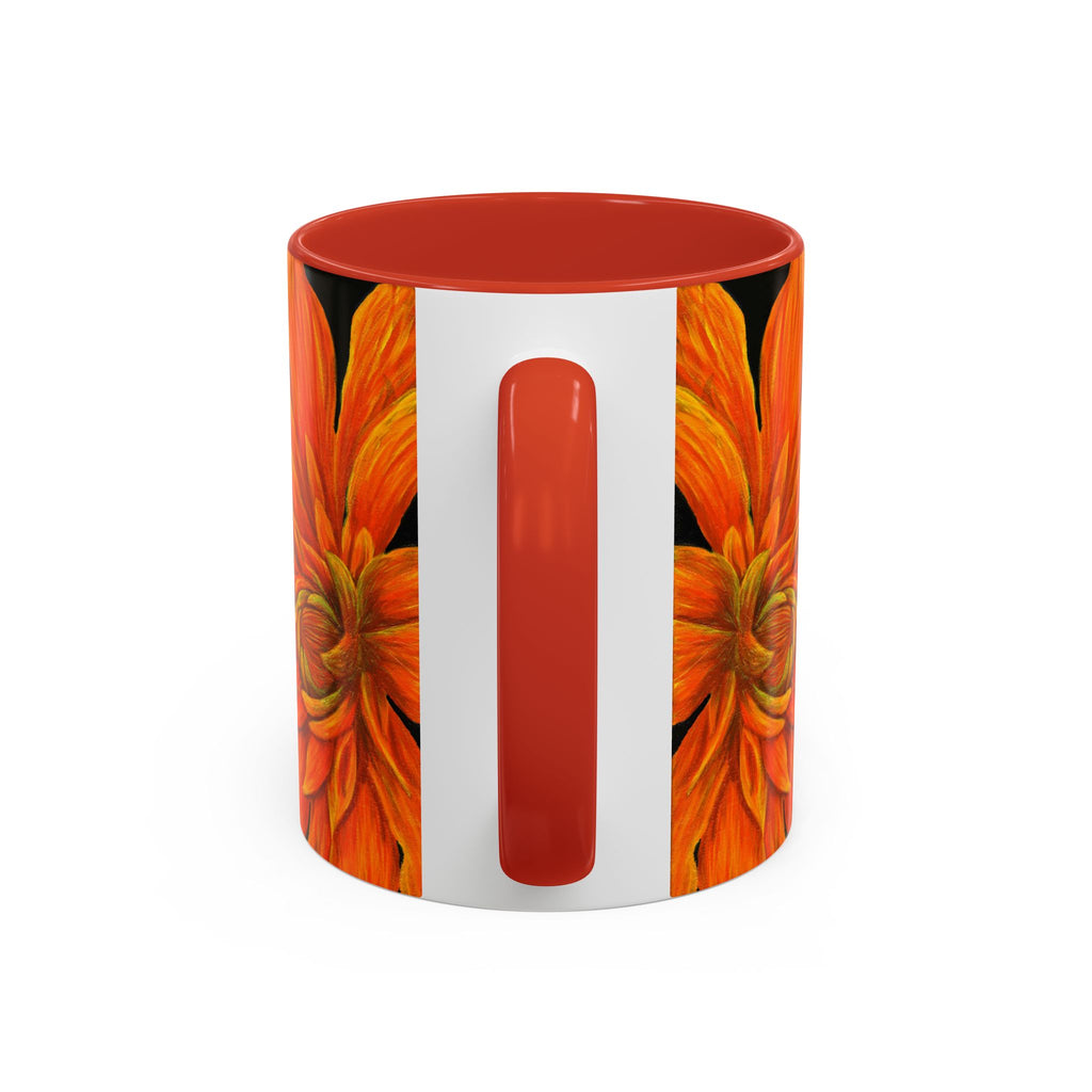 Ember Bloom Ceramic Mug - Orange Purple Dahlia Abstract Art Print
