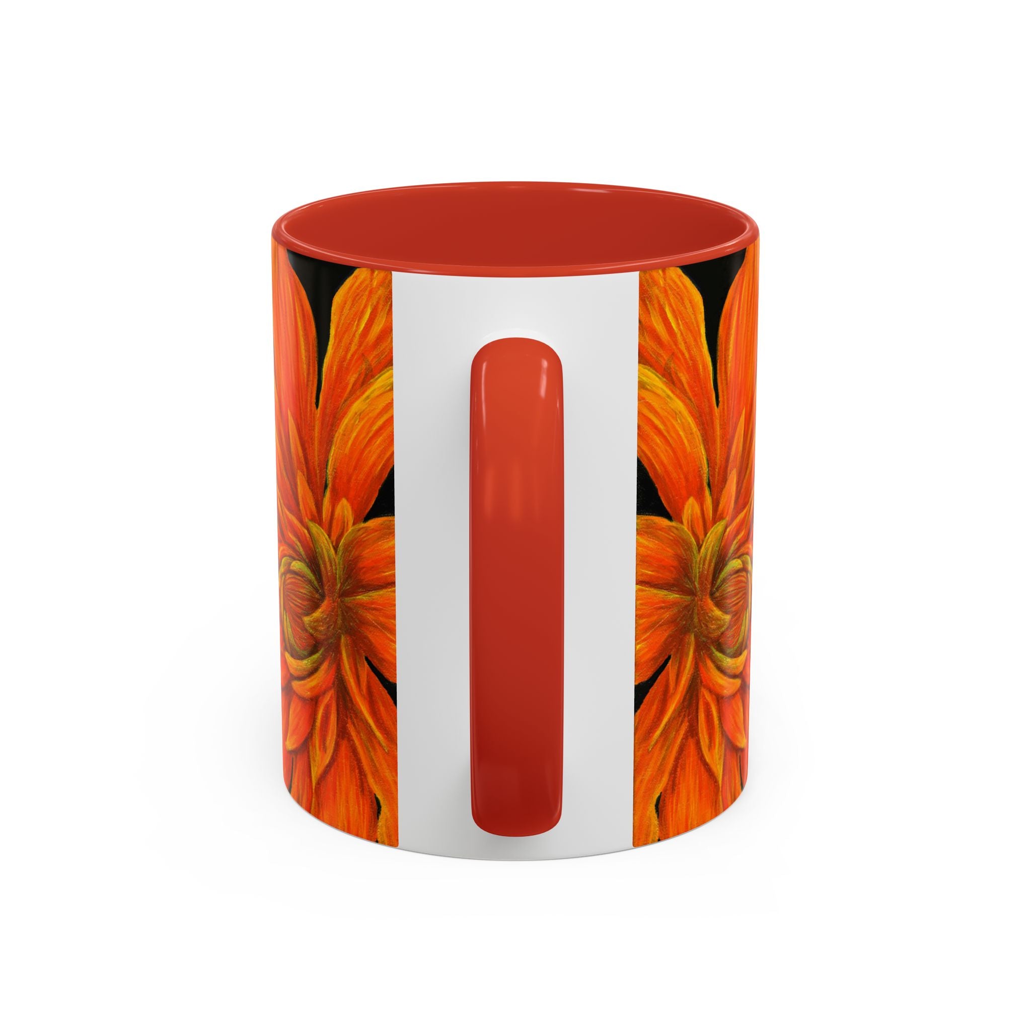 Ember Bloom Ceramic Mug - Orange Purple Dahlia Abstract Art Print
