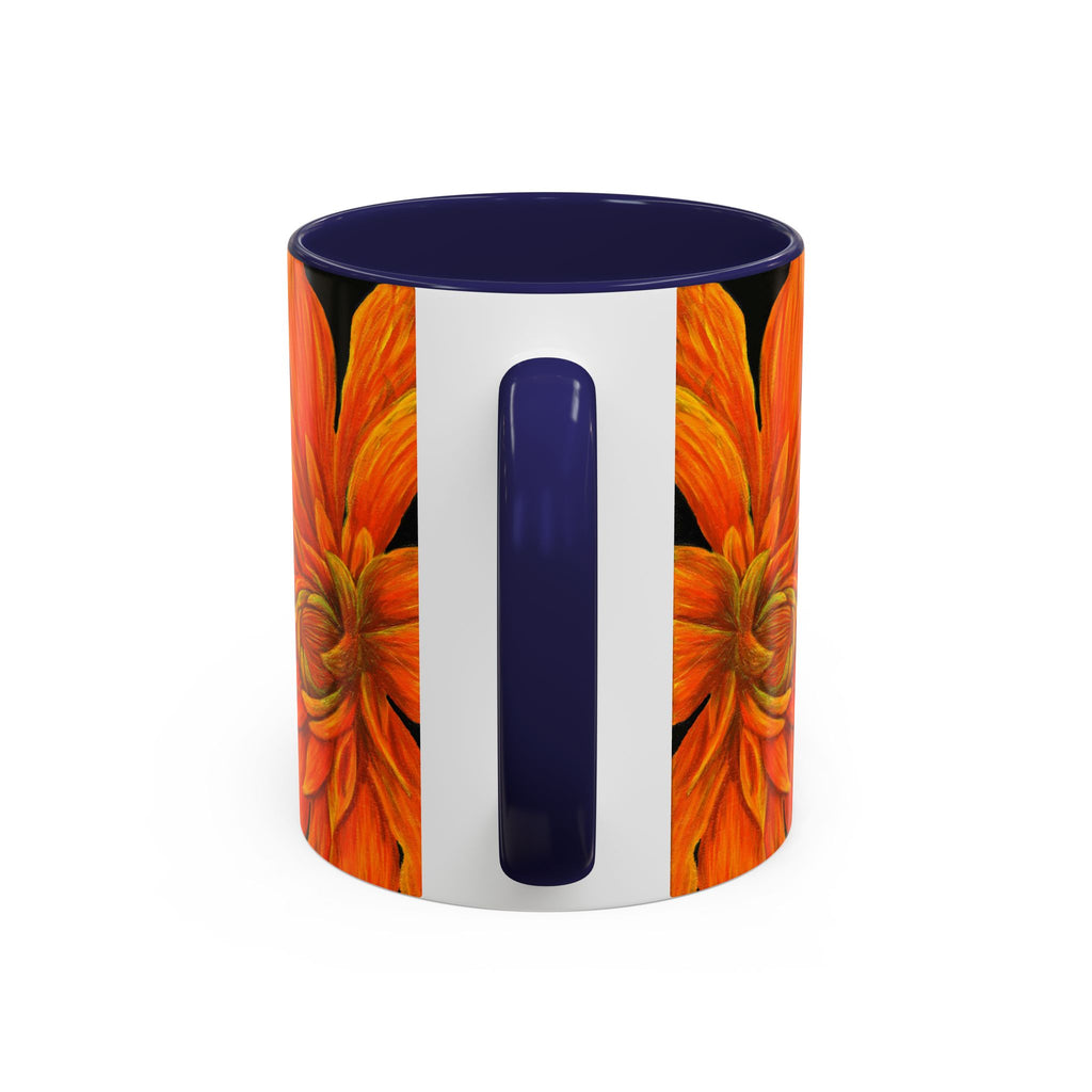 Ember Bloom Ceramic Mug - Orange Purple Dahlia Abstract Art Print