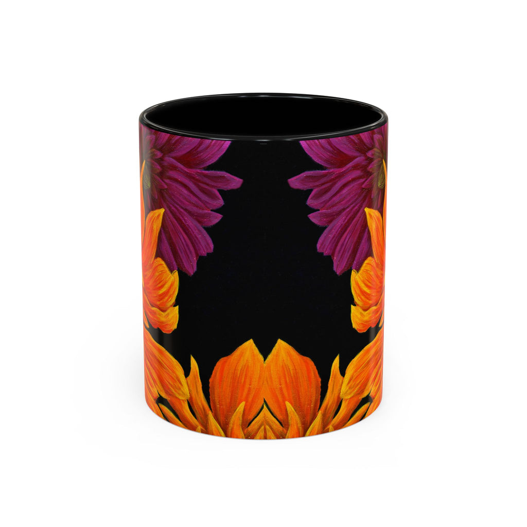 Ember Bloom Ceramic Mug - Orange Purple Dahlia Abstract Art Print