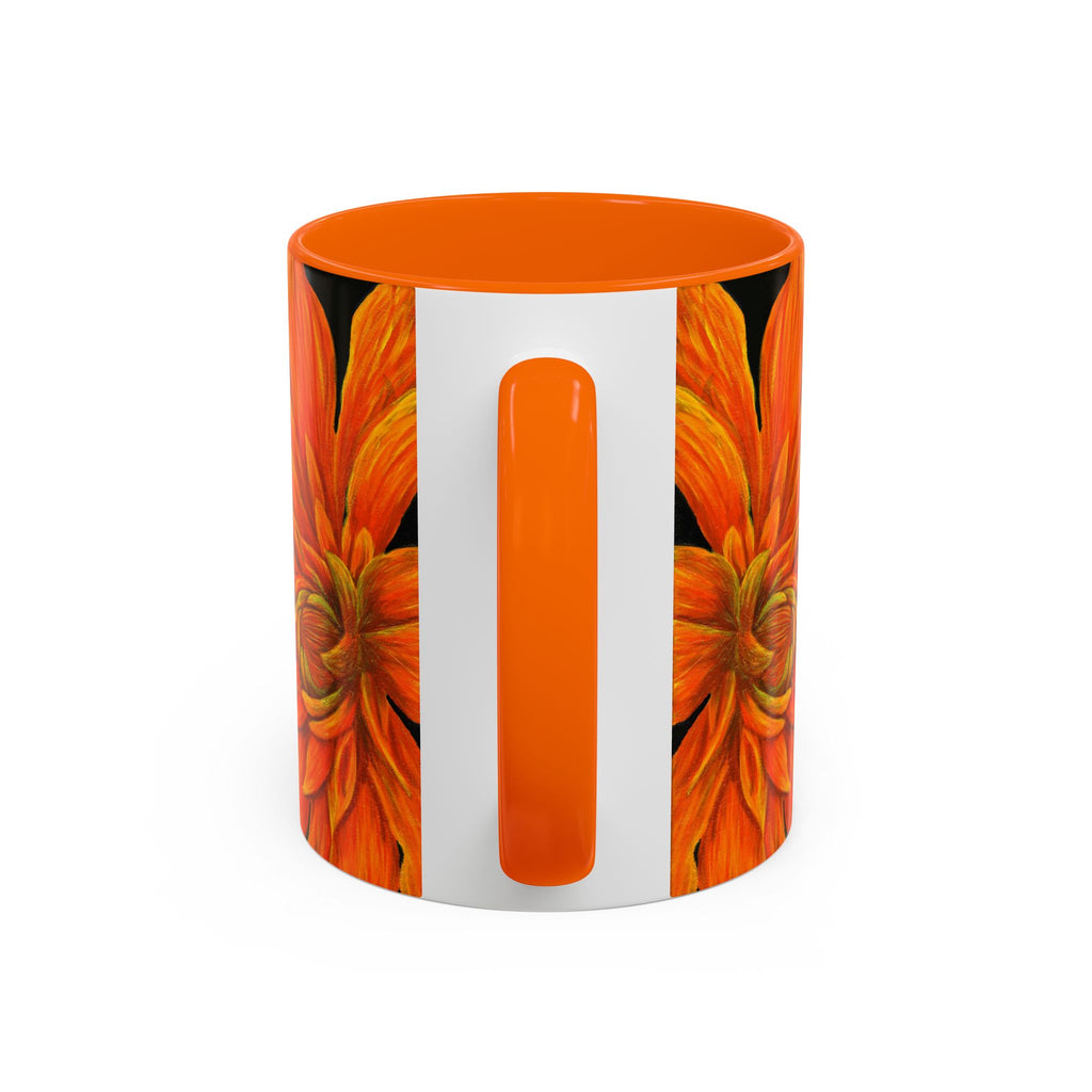 Ember Bloom Ceramic Mug - Orange Purple Dahlia Abstract Art Print