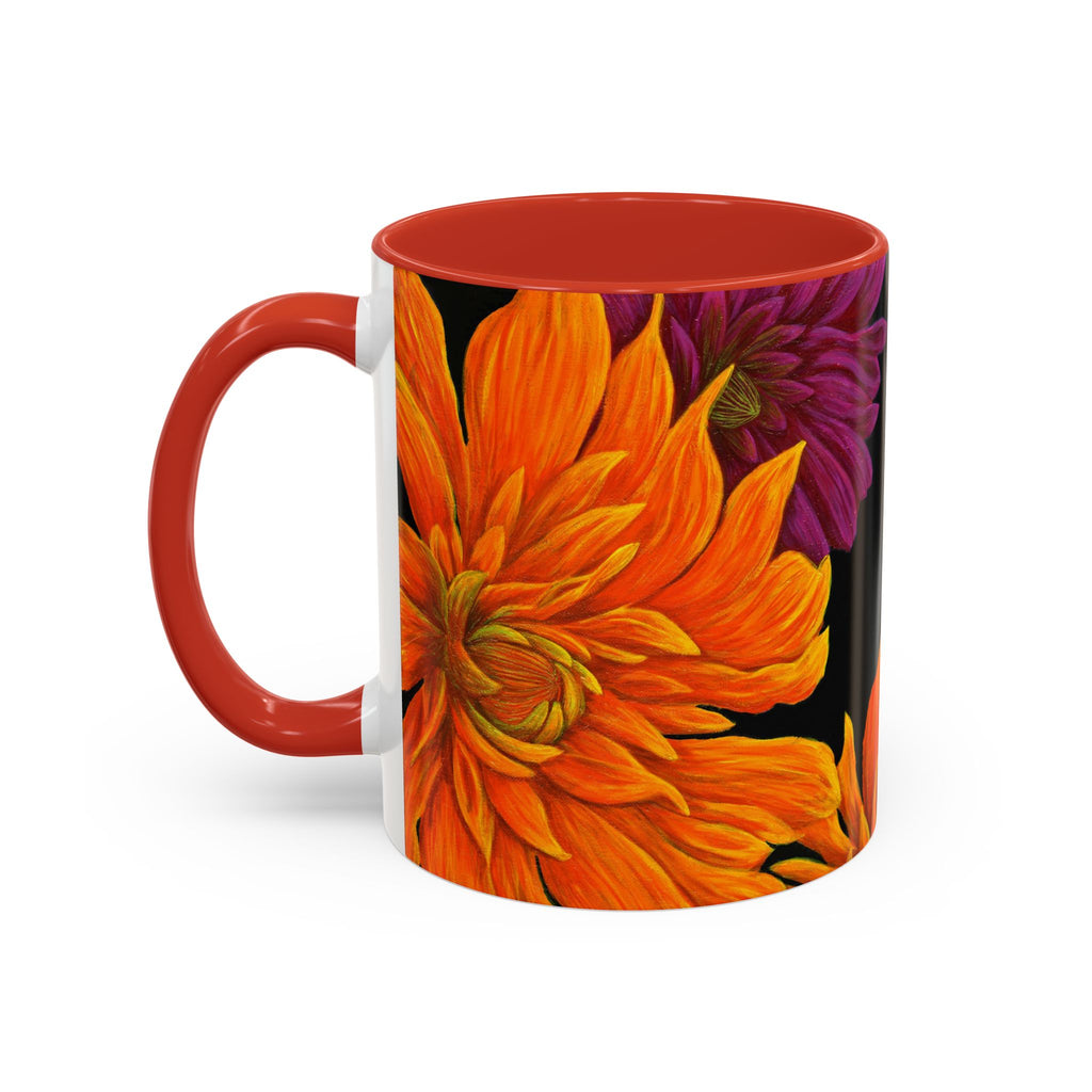 Ember Bloom Ceramic Mug - Orange Purple Dahlia Abstract Art Print