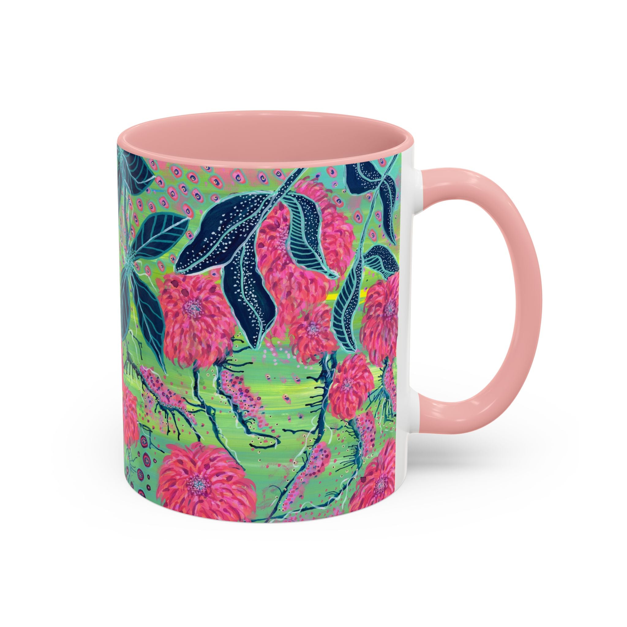Pink Dahlia Abstract Art Mug | Floral Accent Coffee Mug (11oz)