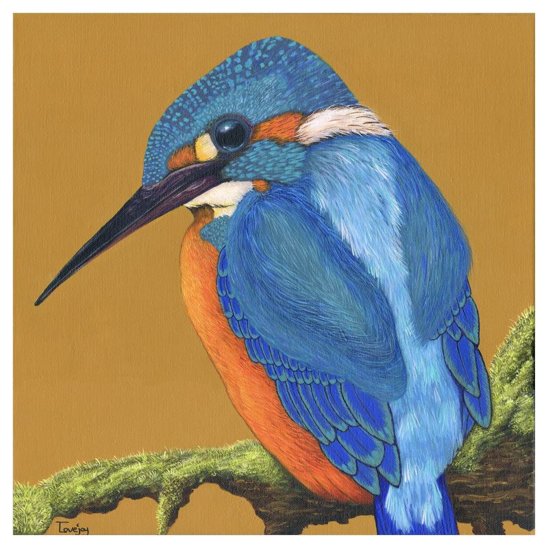 Original Kingfisher Fine Art Print: Botanical Bird Wall Art 40x40cm