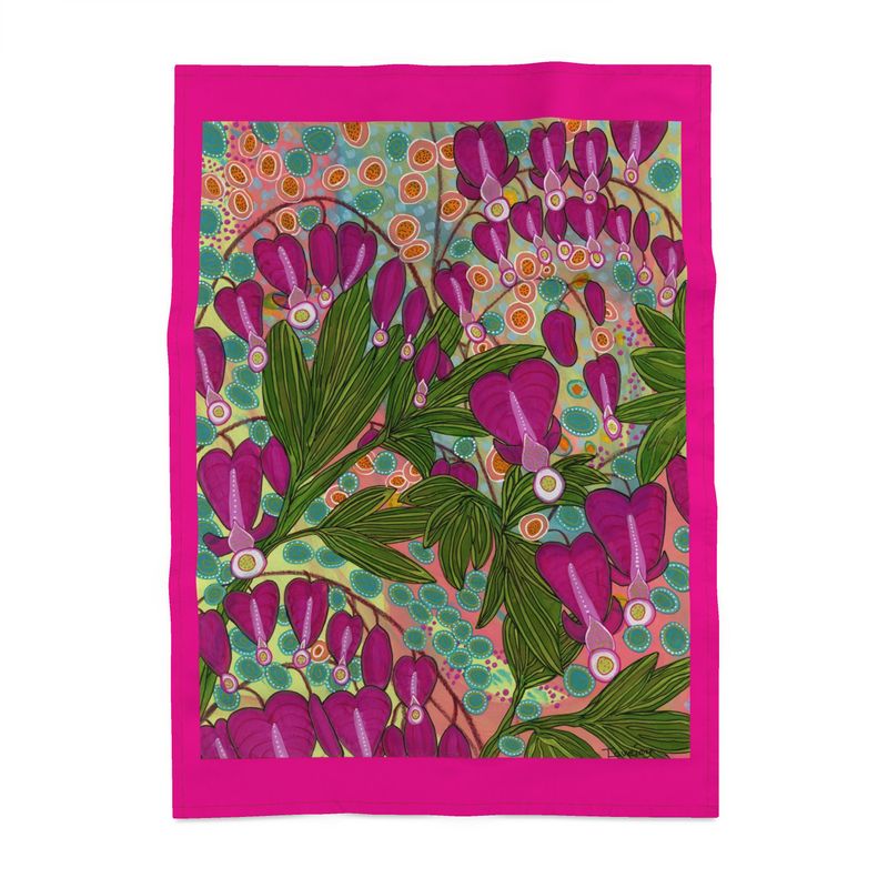 Bleeding Hearts Large Tea Towel - Original Botanical Kitchen Linen UK Made