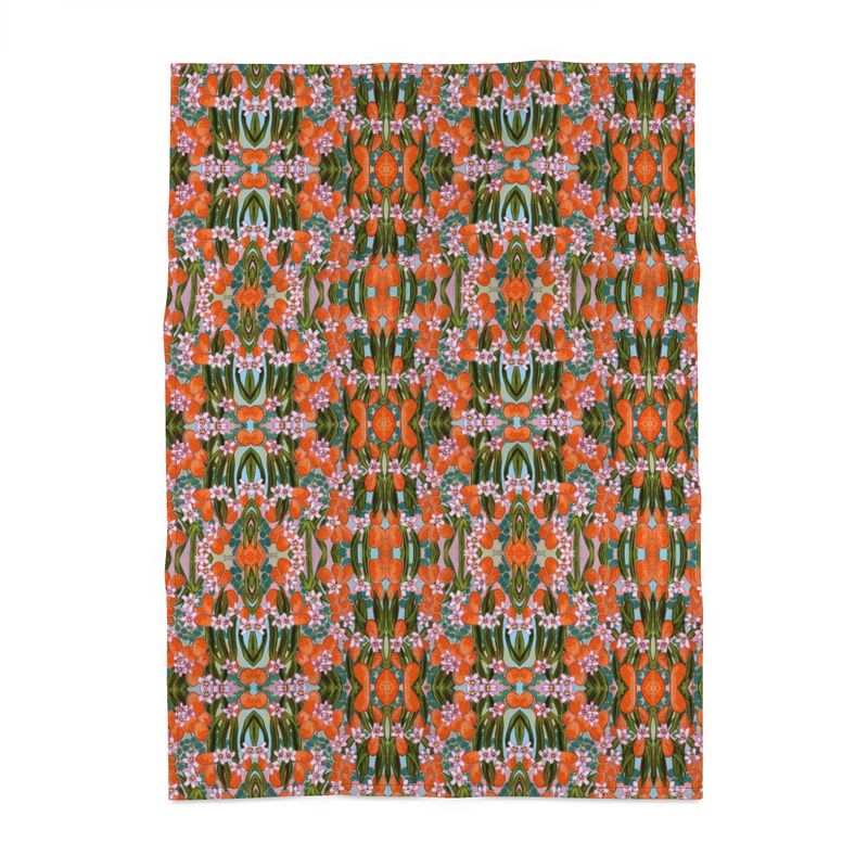 Orange Blossom Geometric Lage Tea Towel - Original Botanical Kitchen Linen UK Made
