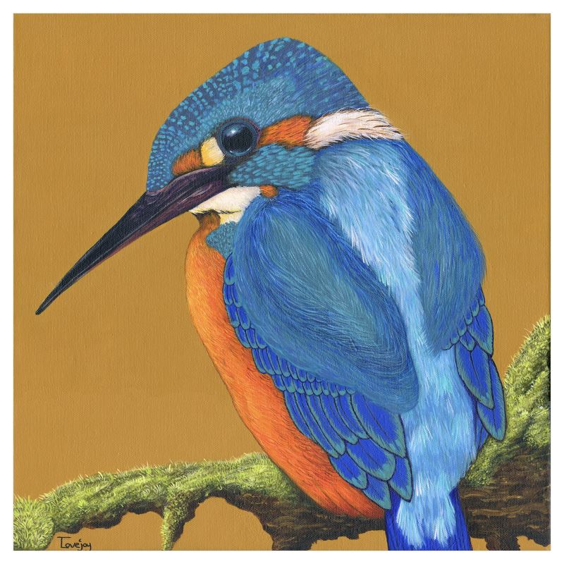Original Kingfisher Fine Art Print: Botanical Bird Wall Art 60x60cm