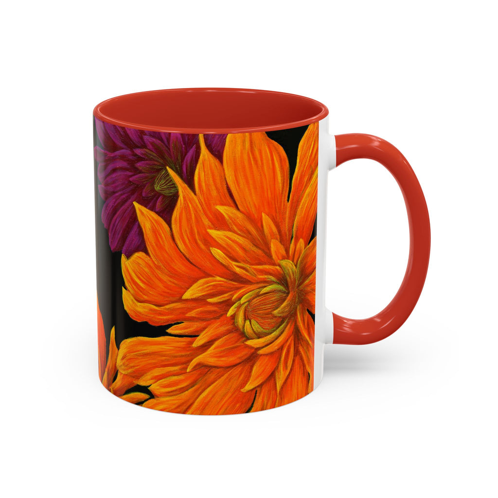 Ember Bloom Ceramic Mug - Orange Purple Dahlia Abstract Art Print