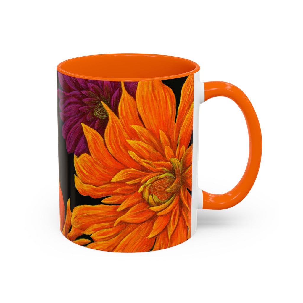 Ember Bloom Ceramic Mug - Orange Purple Dahlia Abstract Art Print