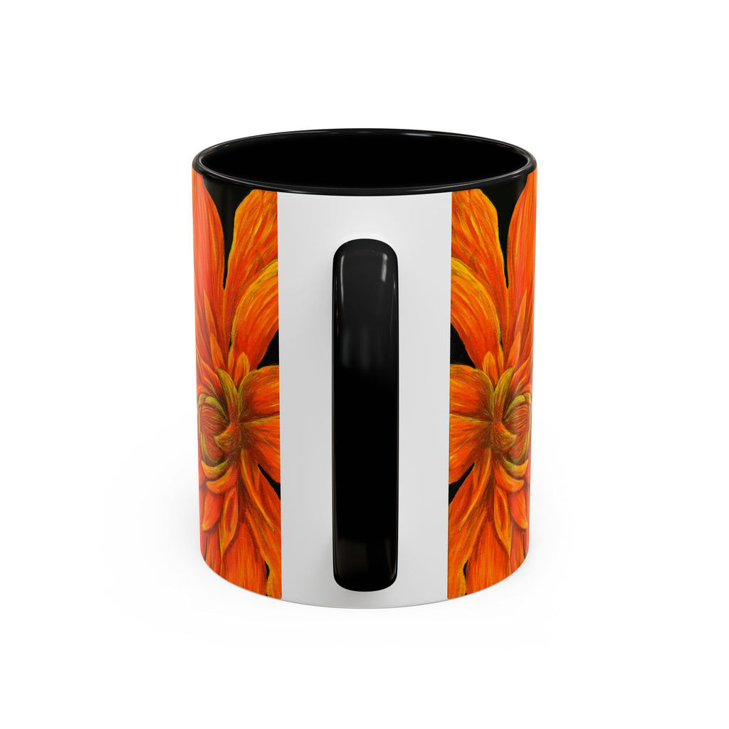 Ember Bloom Ceramic Mug - Orange Purple Dahlia Abstract Art Print