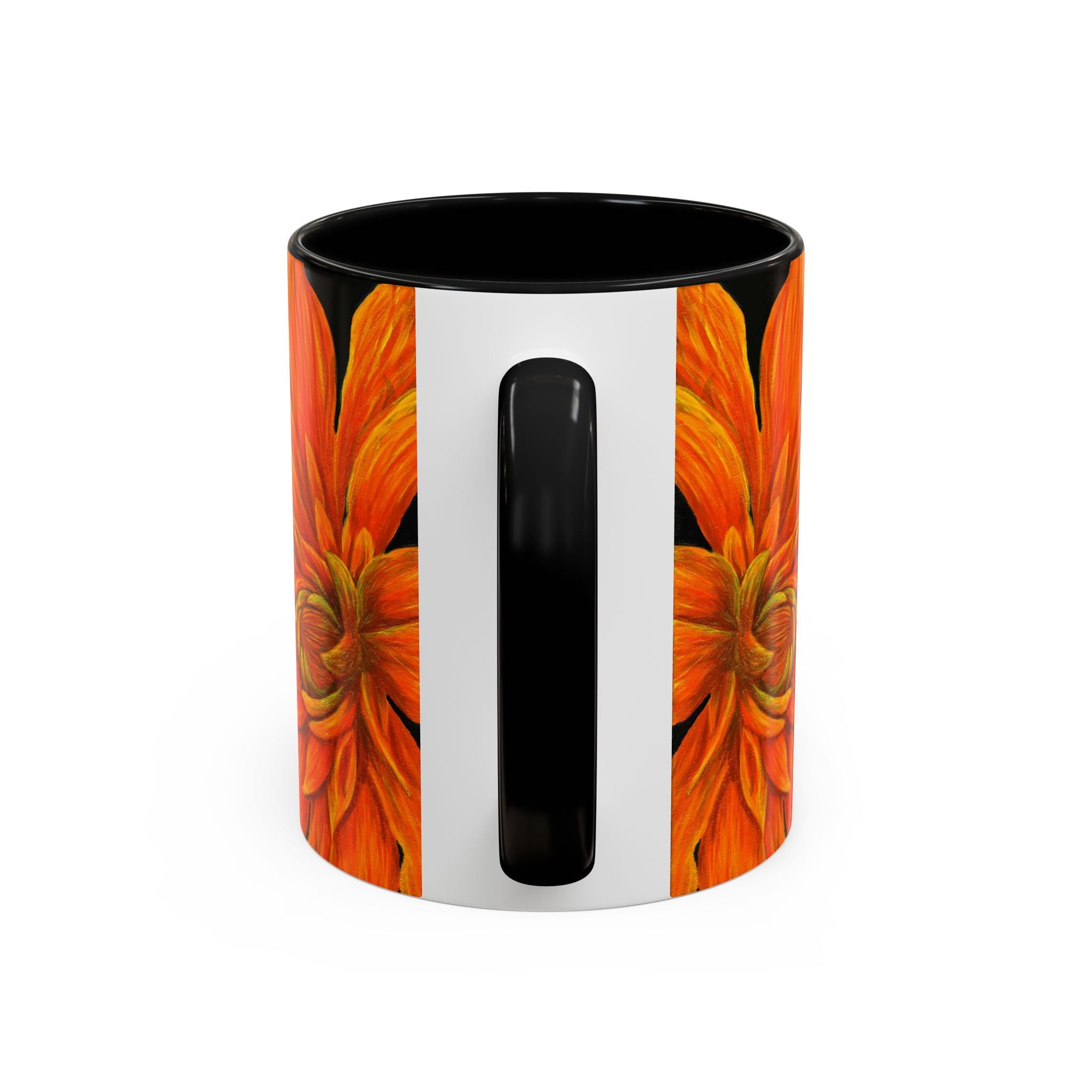 Ember Bloom Ceramic Mug - Orange Purple Dahlia Abstract Art Print
