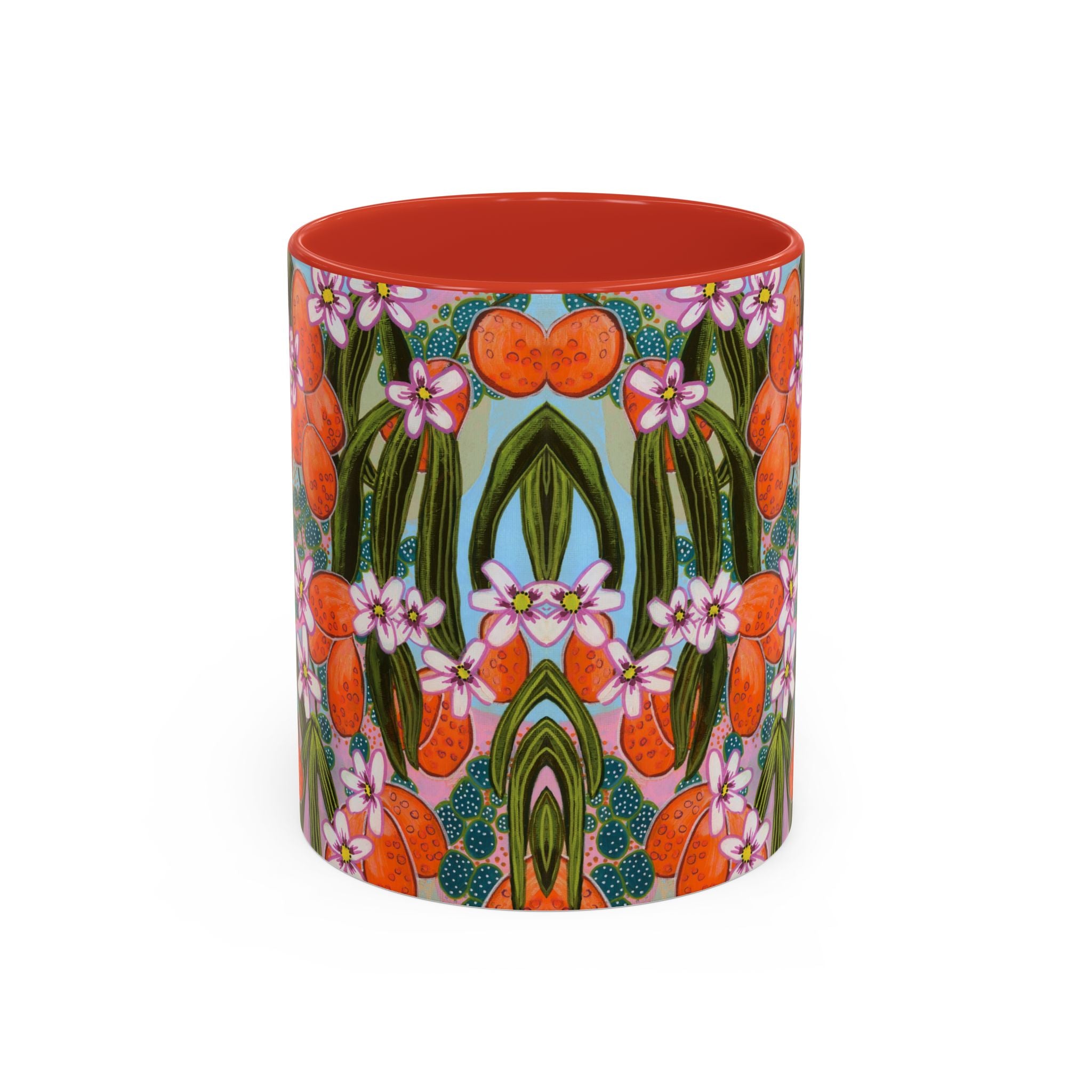 Orange Floral Coffee Mug, Ceramic Tea Cup, Bright Cozy Kitchen Mug