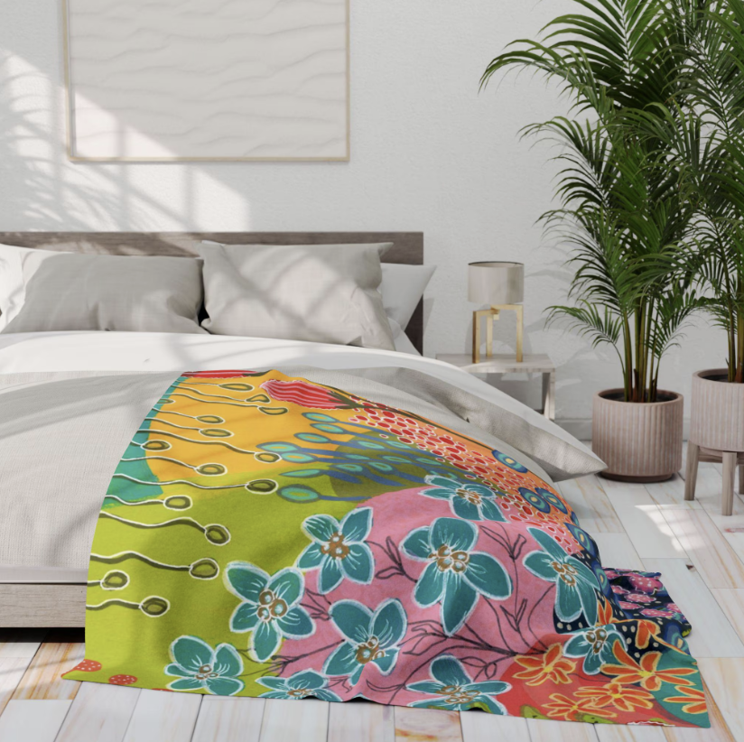 Blanket - Summer Awakening Abstract Art (Bright Turquoise)