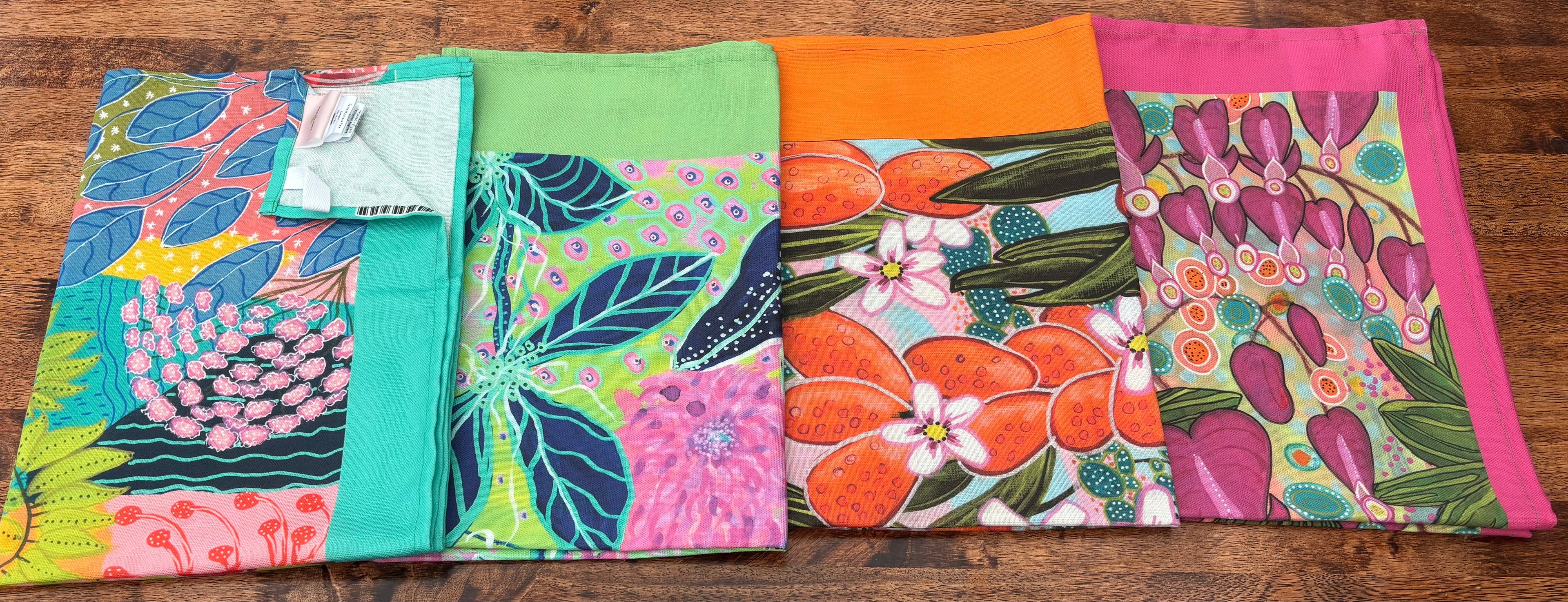 Radiant Dahlia Large Tea Towel - Original Botanical Kitchen Linen UK Made