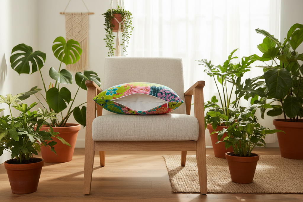 Summer Awakening Cushion Cover | Botanical Print | Cotton Linen | UK Made