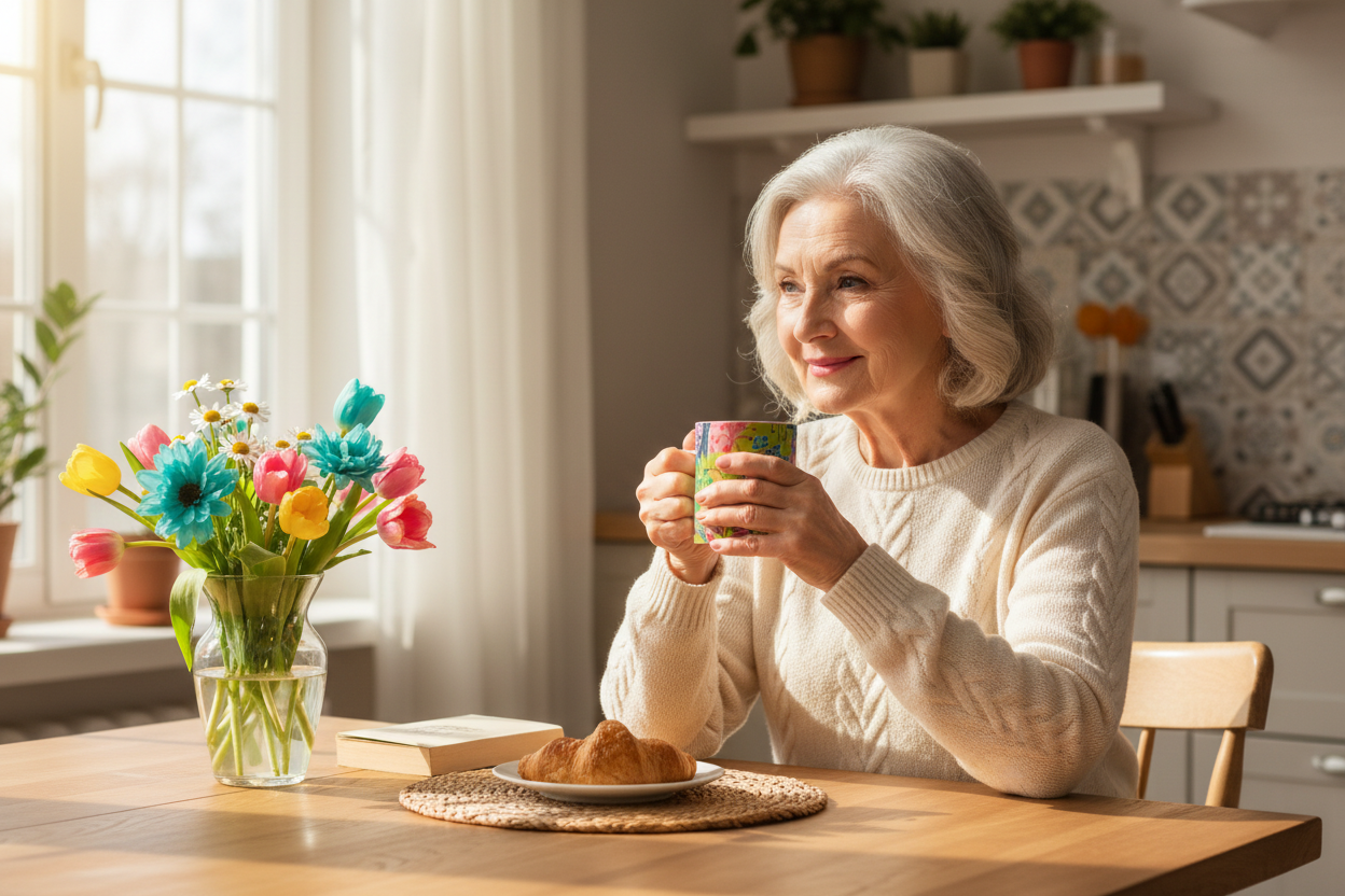 Elderly White Woman Morning Coffee