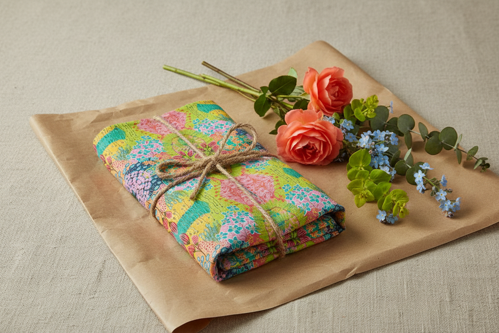 Summer Awakening Geometric Large Tea Towel - Original Botanical Kitchen Linen UK Made