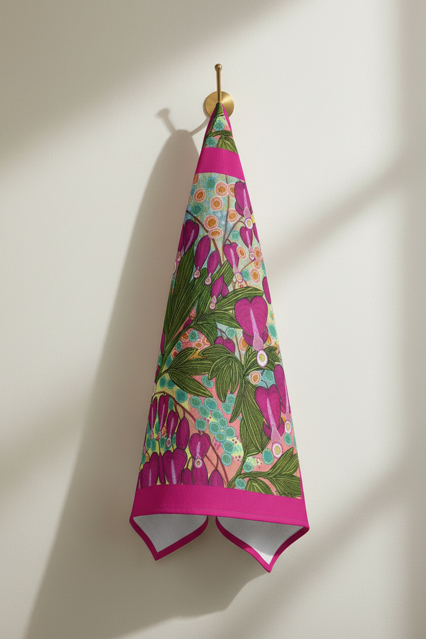 Bleeding Hearts Tea Towel | Botanical Kitchen Linen | UK Made Art Print
