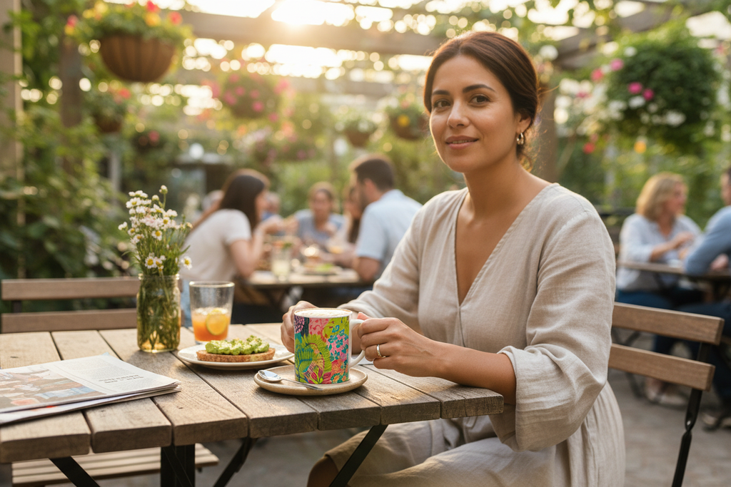 Hispanic Woman at Outdoor Cafe