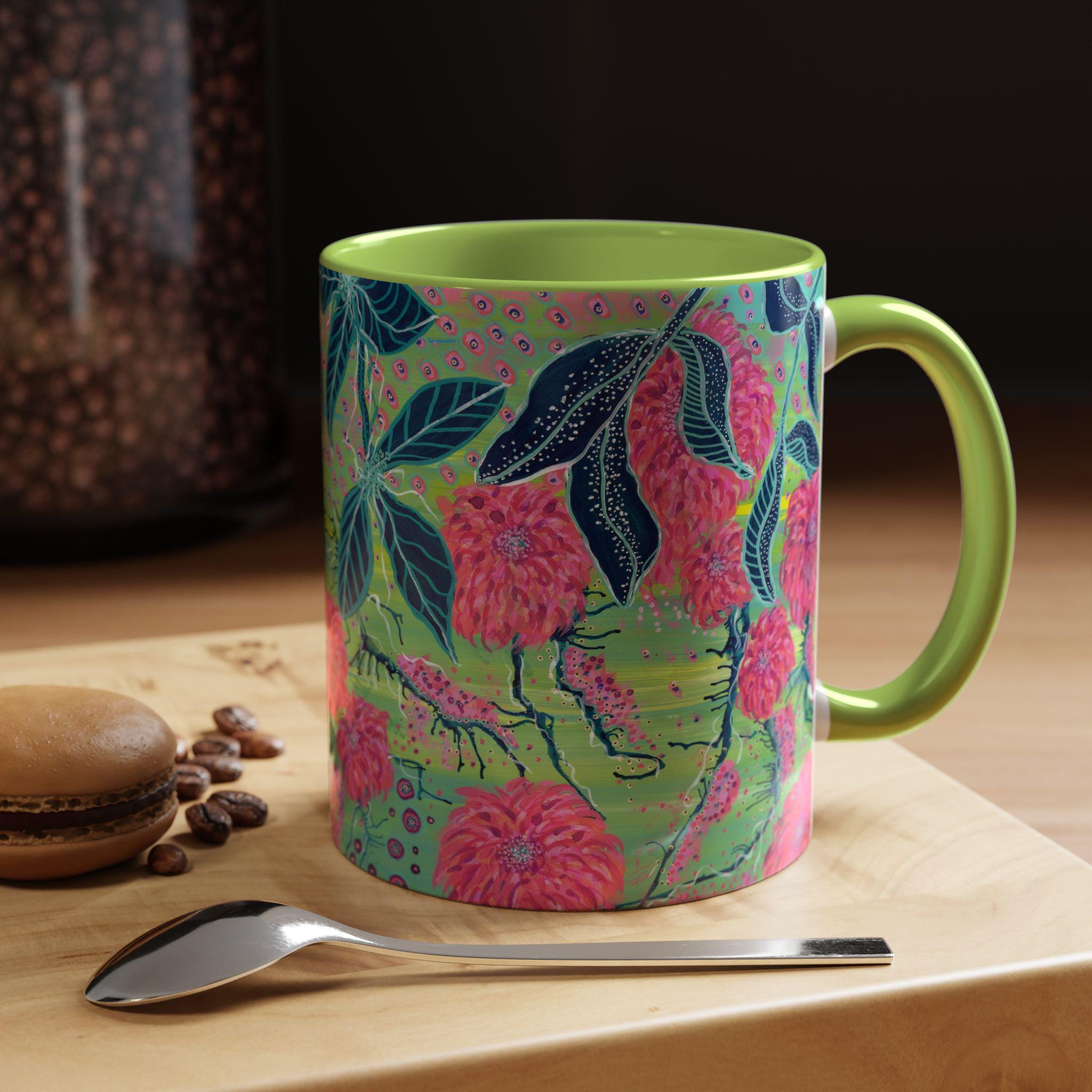 Pink Dahlia Abstract Art Mug | Floral Accent Coffee Mug (11oz)