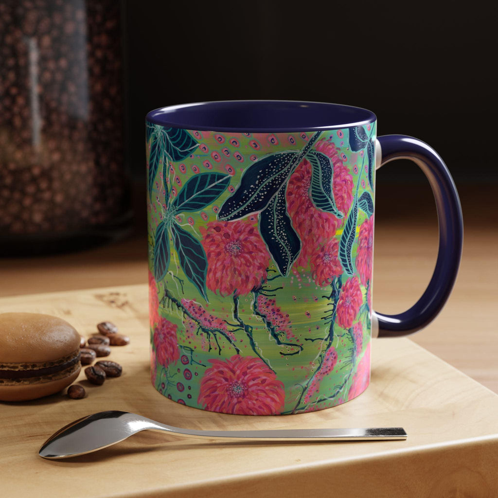 Pink Dahlia Abstract Art Mug | Floral Accent Coffee Mug (11oz)