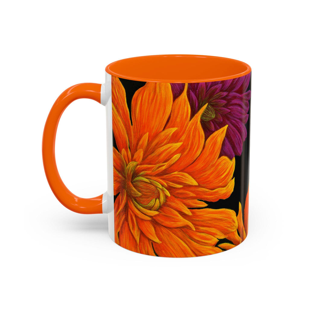 Ember Bloom Ceramic Mug - Orange Purple Dahlia Abstract Art Print