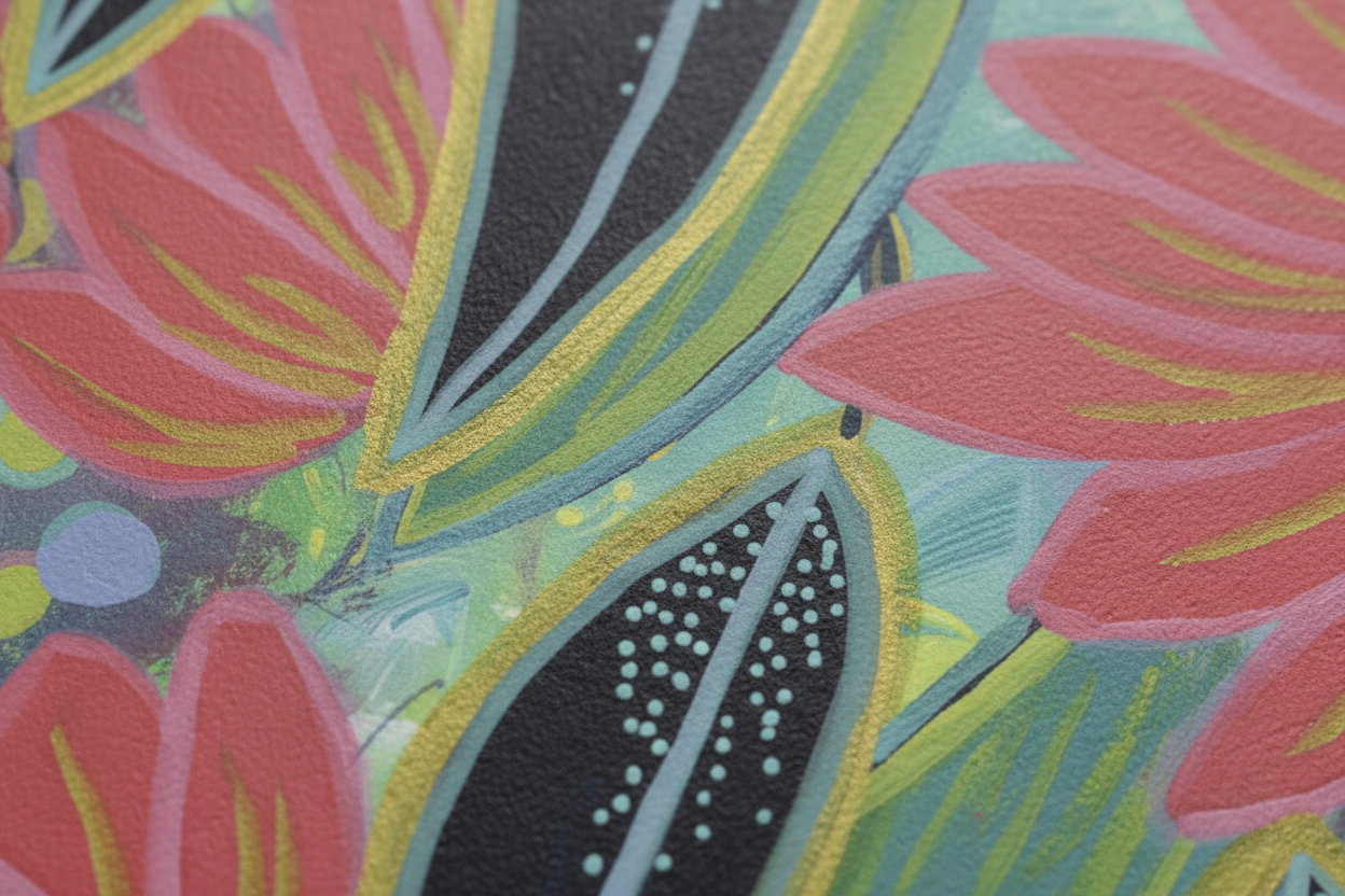 Close-up detail of Electric Eden art print showing 310gsm textured matte paper quality
