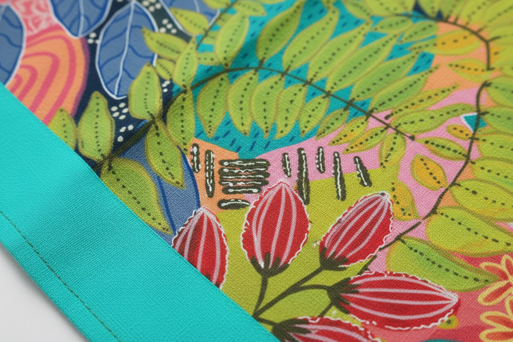 Extreme close-up detail of Summer Awakening tea towel fabric