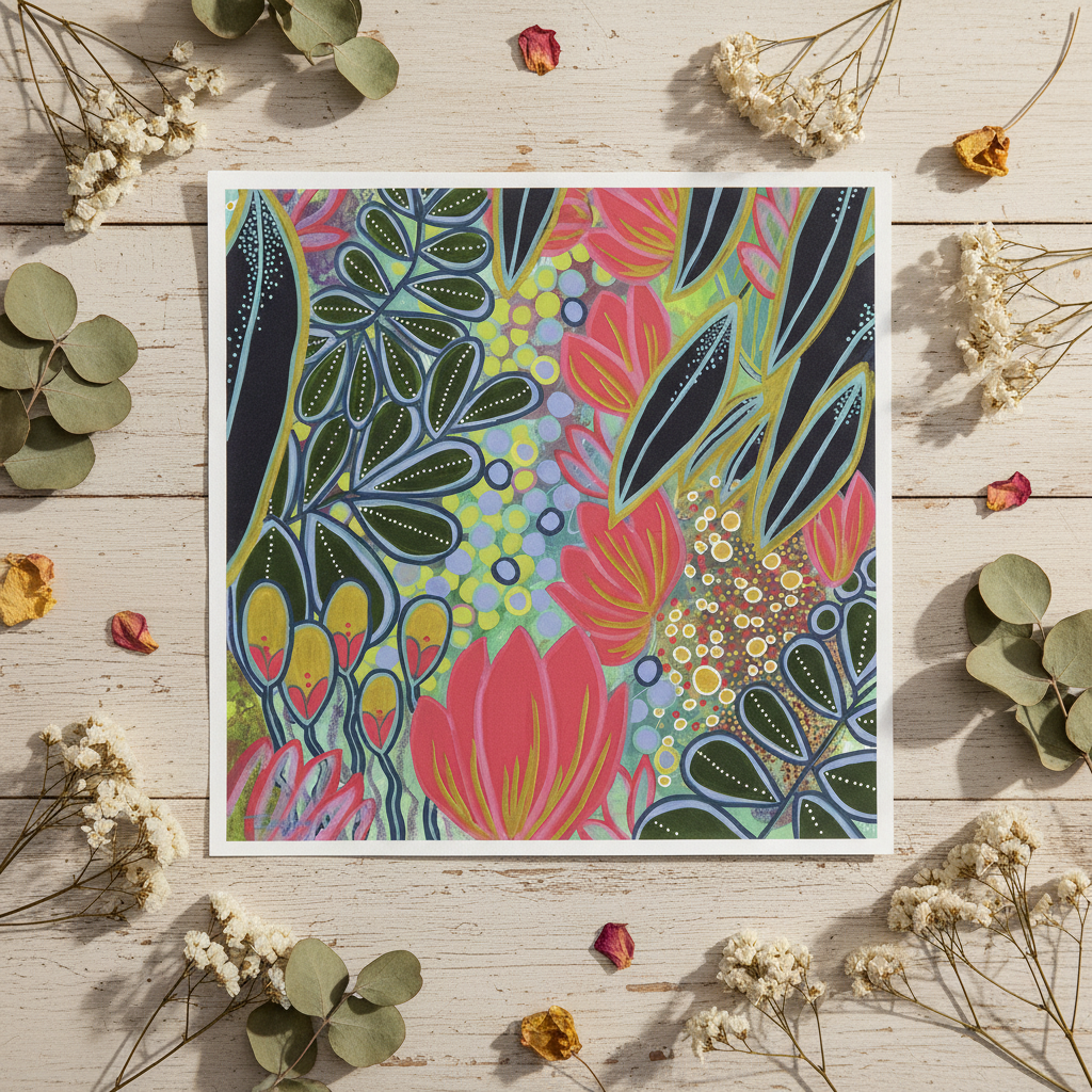 Electric Bloom Botanical Art Print | Small Format Wall Art | 40cm Fine Art Print