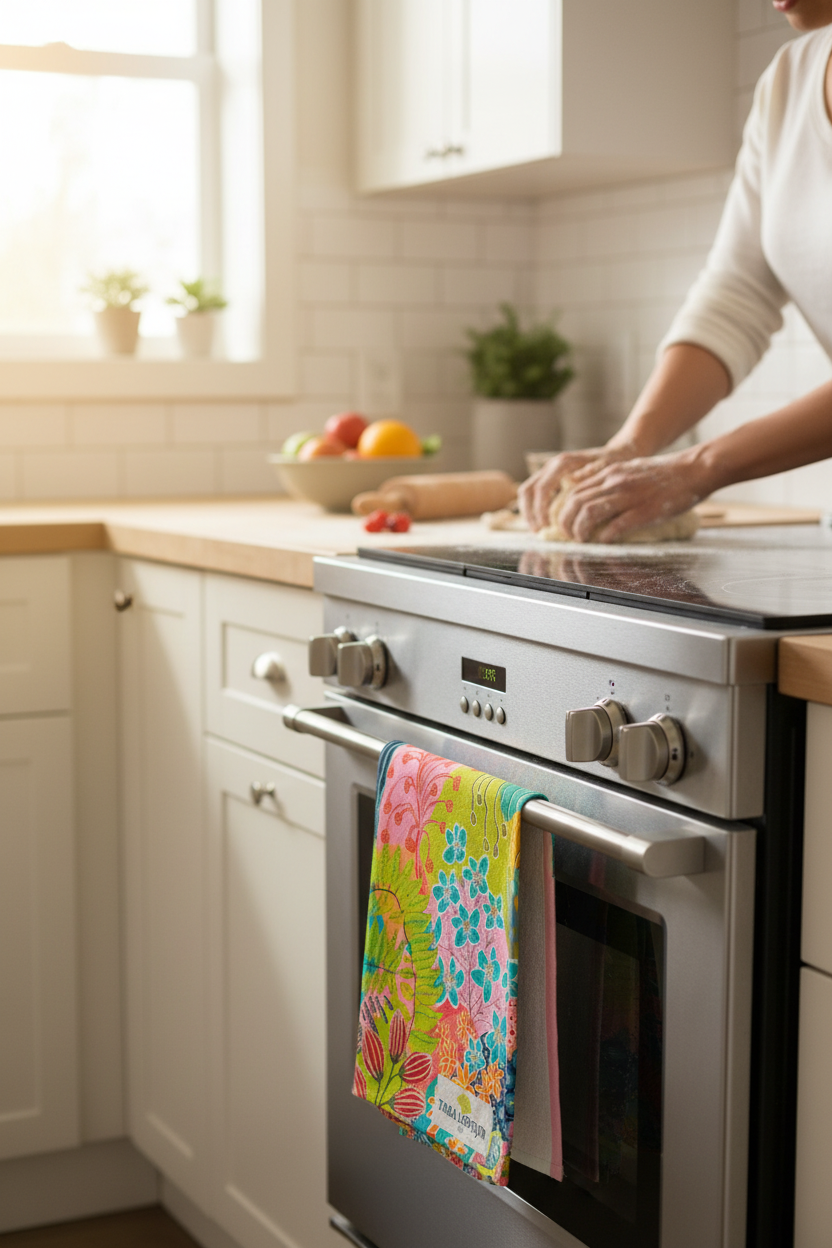 Summer Awakening Tea Towel | Botanical Kitchen Cotton Linen | UK Made