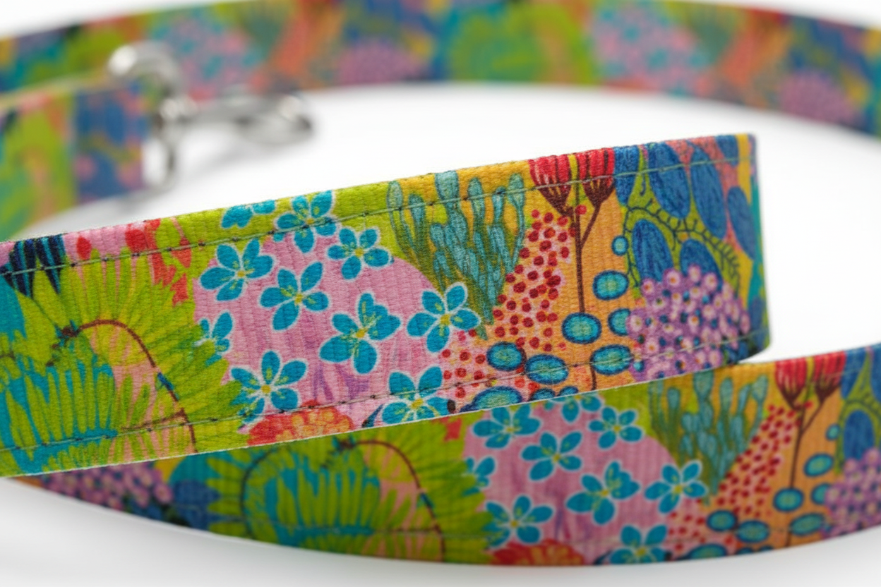 Summer Awakening Dog Lead | Botanical Print | Padded | UK Made