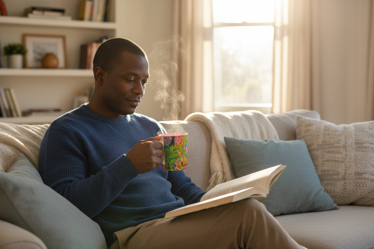 Middle-aged Black Man Reading