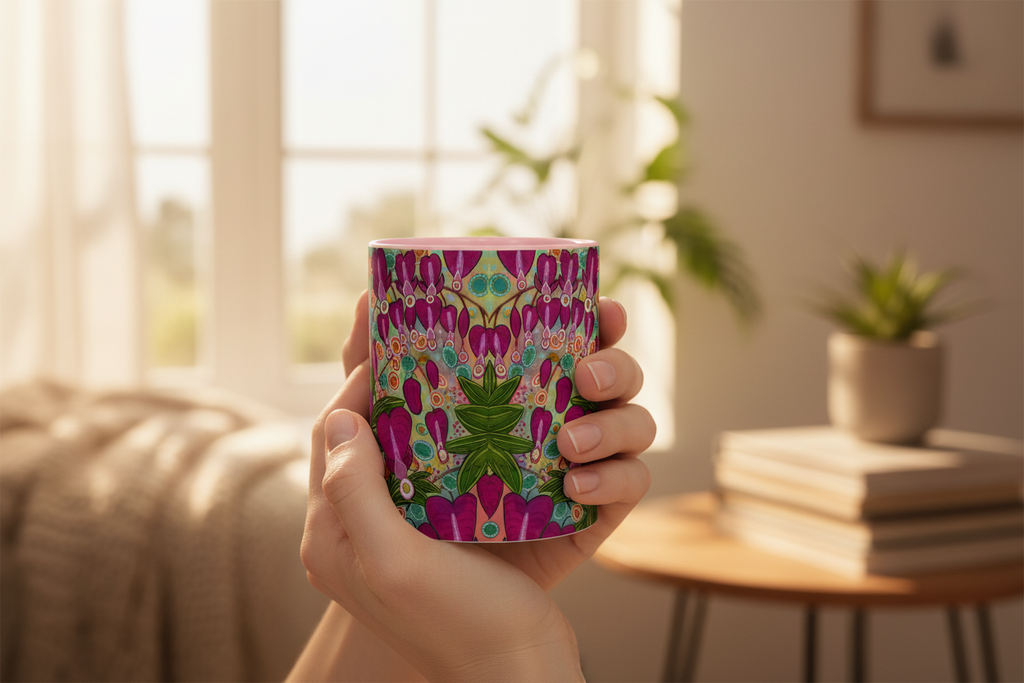 Pink bleeding hearts mug