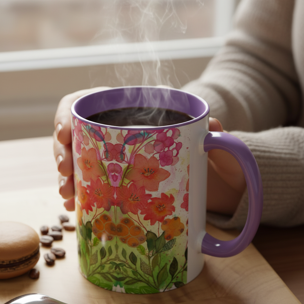 Summer Floral Coffee Mug, Watercolor Botanical Tea Cup, Bright Everyday Mug