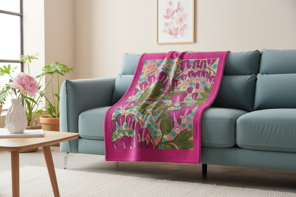 Bleeding Hearts Fleece Blanket Small - Original Botanical Art Print UK