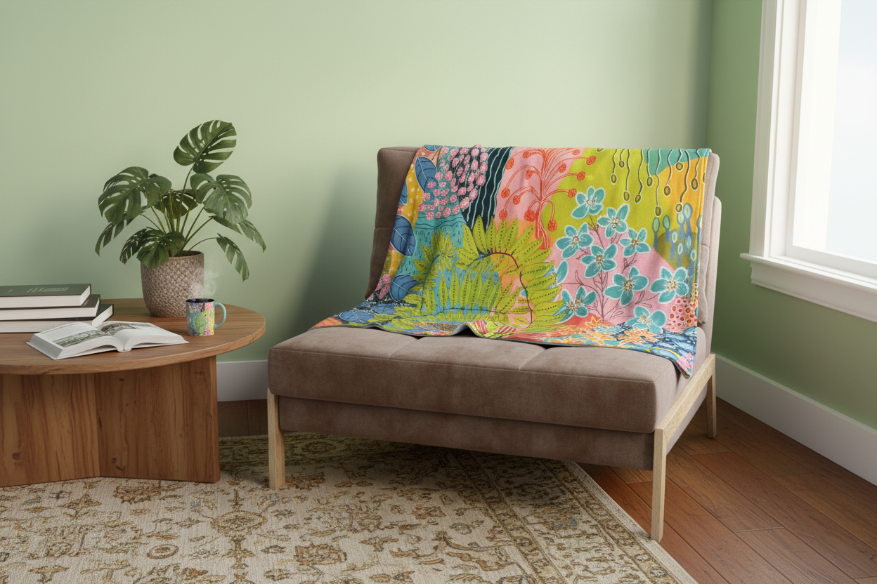 Blanket - Summer Awakening Abstract Art (Bright Turquoise)