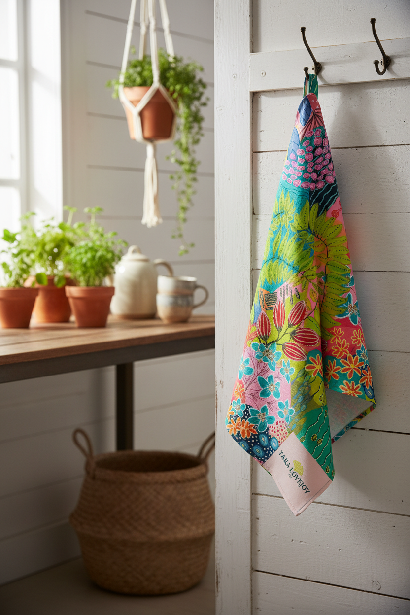 Summer Awakening Tea Towel | Botanical Kitchen Cotton Linen | UK Made