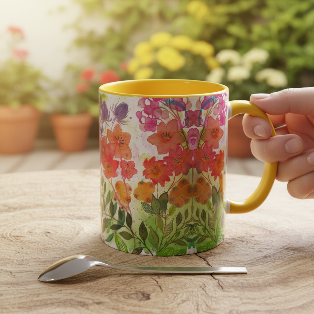 Yellow Autumn Whisper mug close-up