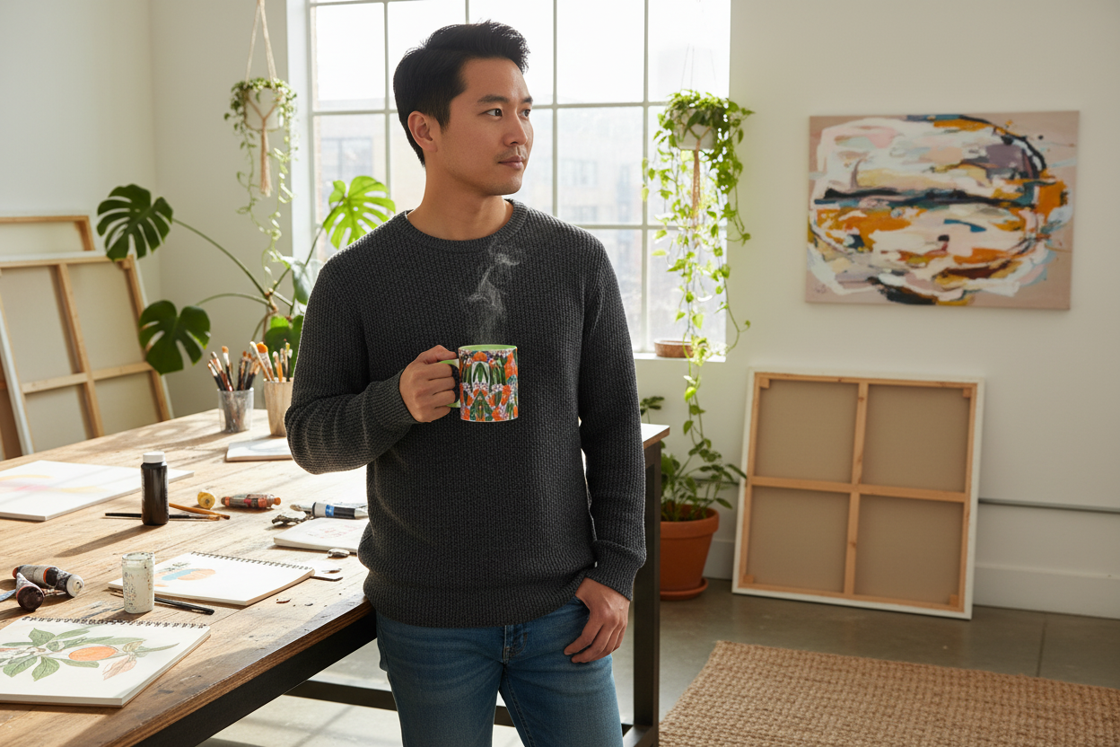 Young East Asian man in studio